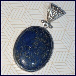 Sterling Silver Lapis Lazuli Pendant w/ Pyrite Inclusions Large Statement Boho